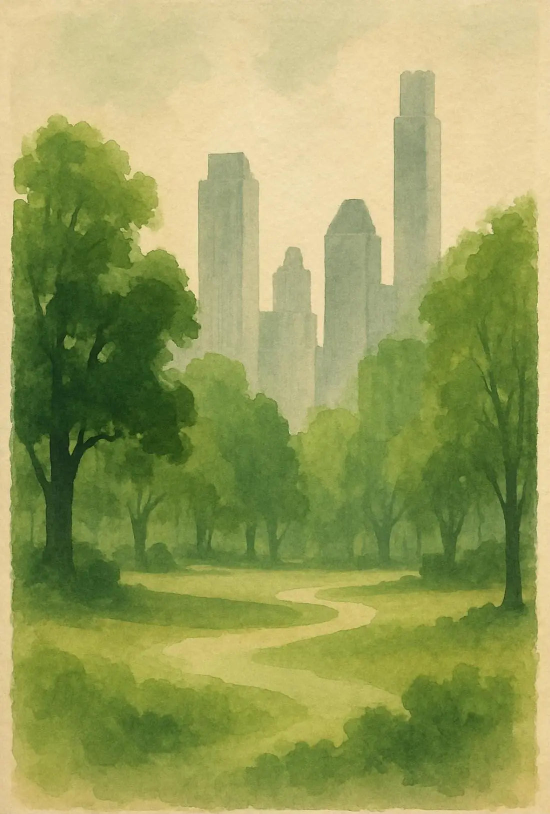 Serene Urban Park Watercolor Art Central Park Poster PosterGoat