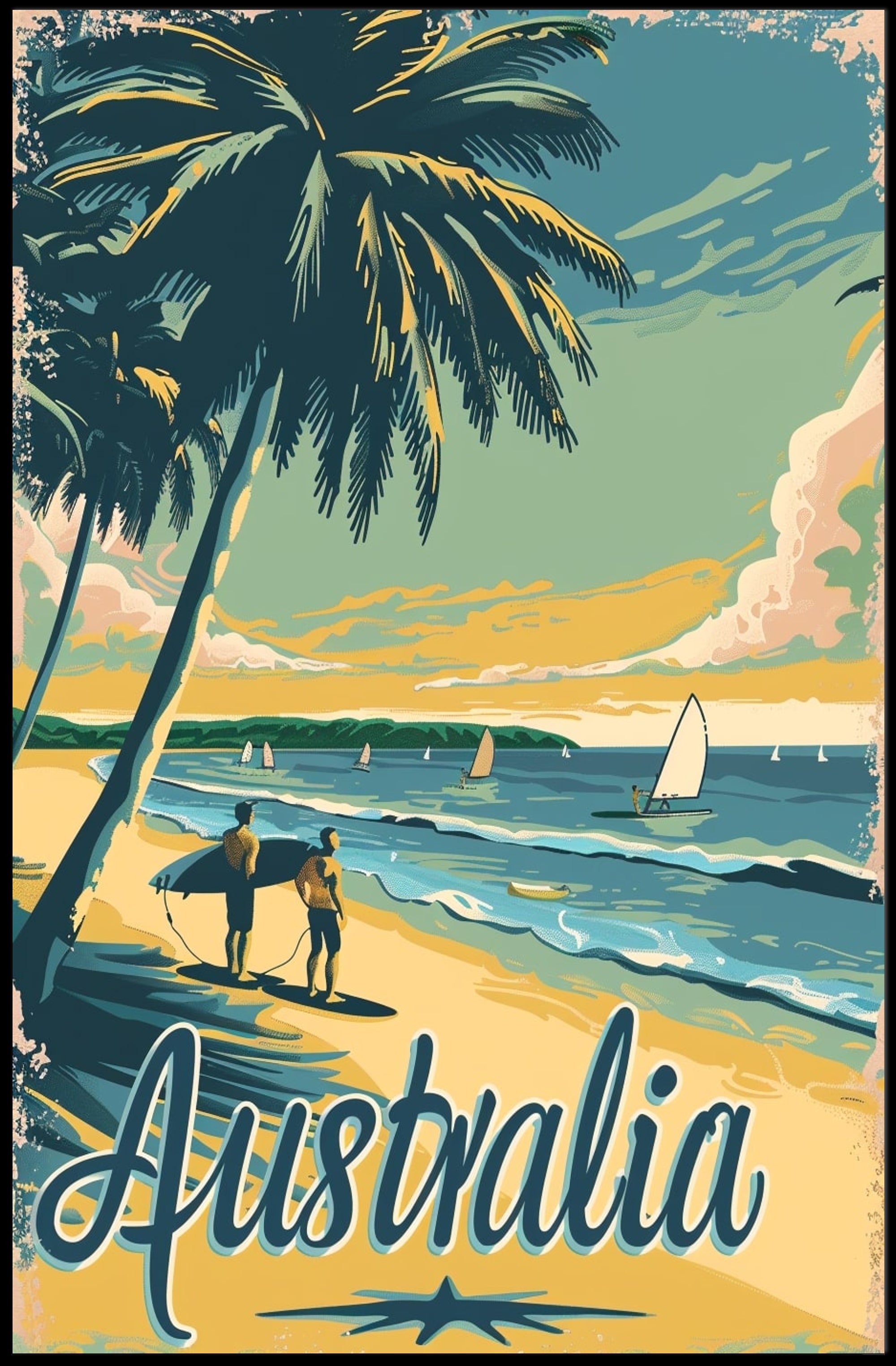 Serene Vintage Australian Beach Travel Poster PosterGoat