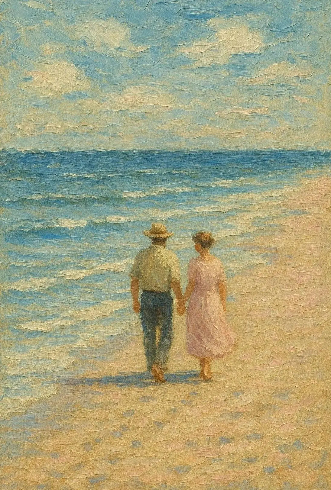 Serene Vintage Beach Romantic Scene Artistic Poster PosterGoat