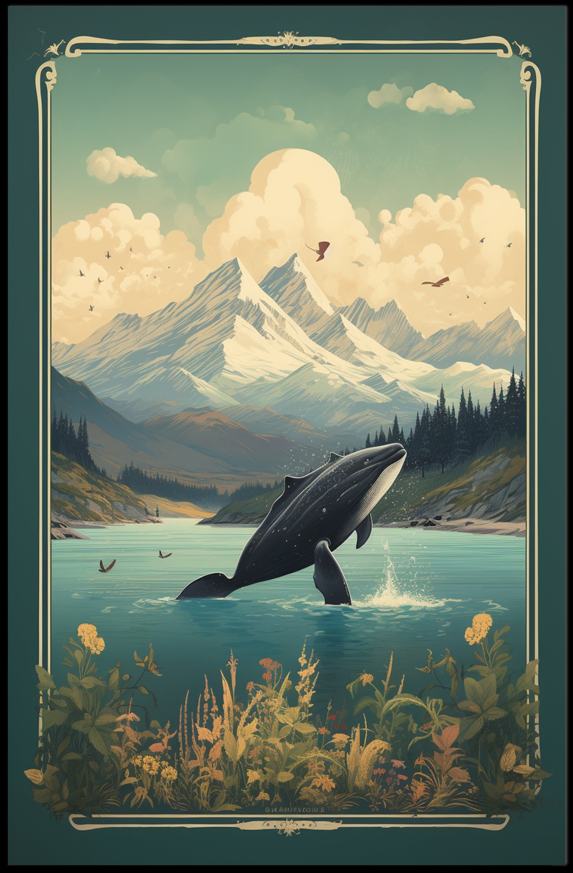Serene Wilderness Whale Breach Vintage National Park Poster PosterGoat