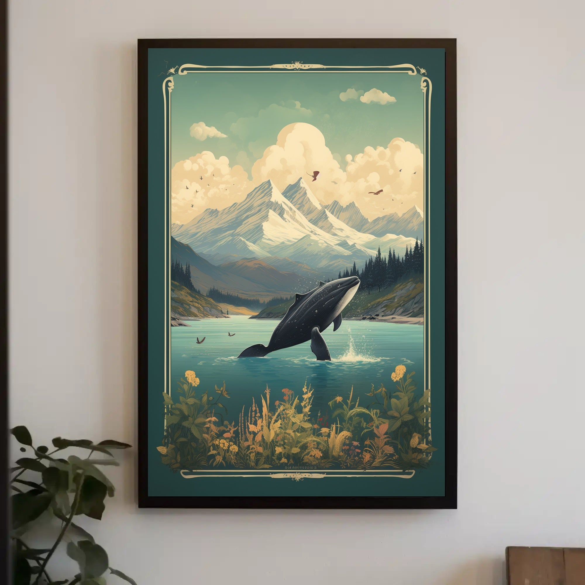 Serene Wilderness Whale Breach Vintage National Park Poster PosterGoat