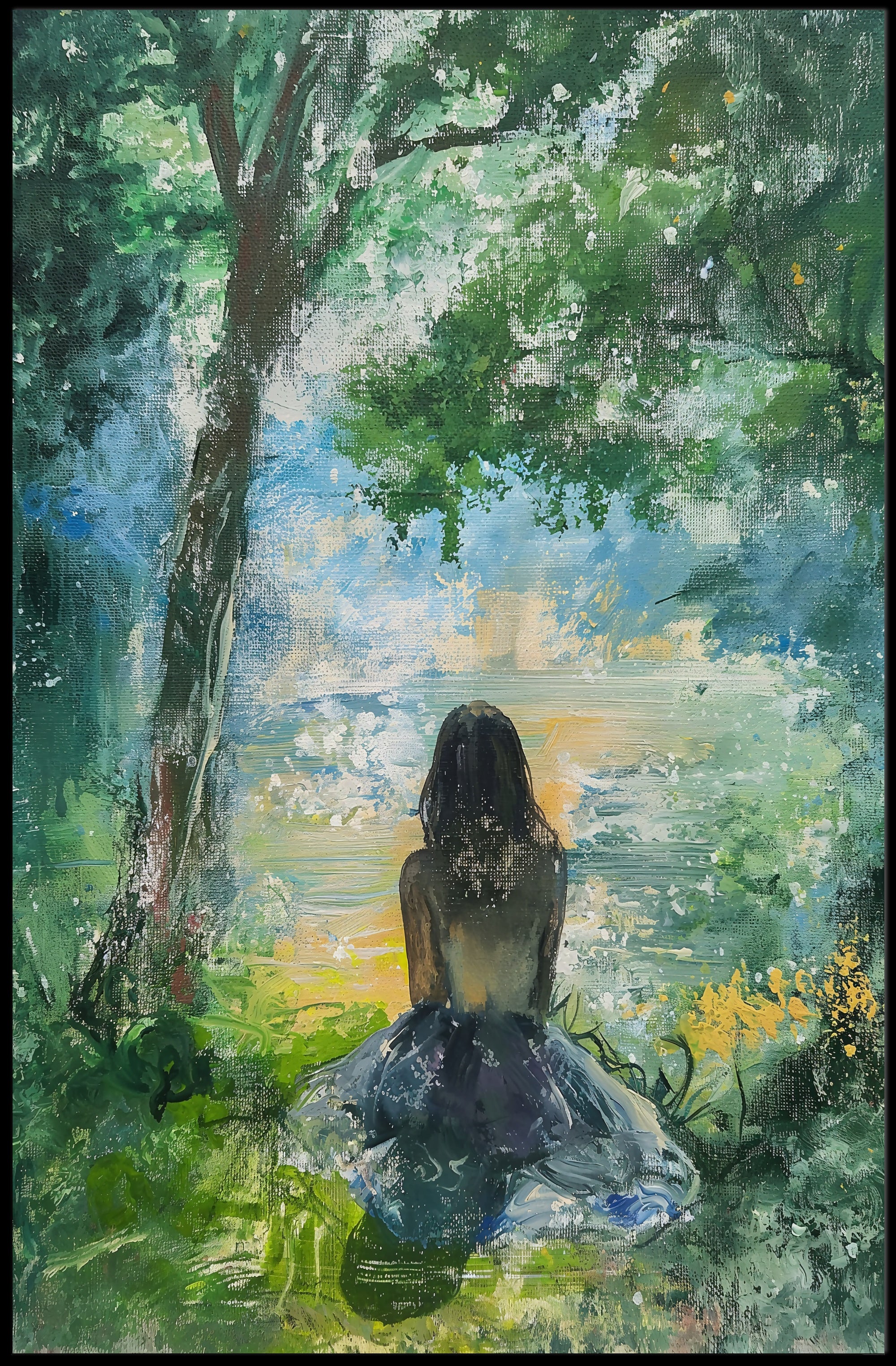 Serene Woman by Water Impressionistic Artistic Poster PosterGoat