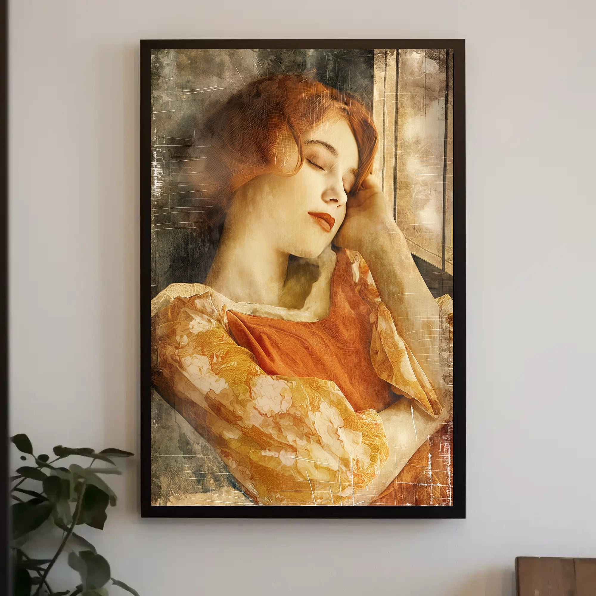 Serene Woman in Vintage Dress Artistic Poster PosterGoat