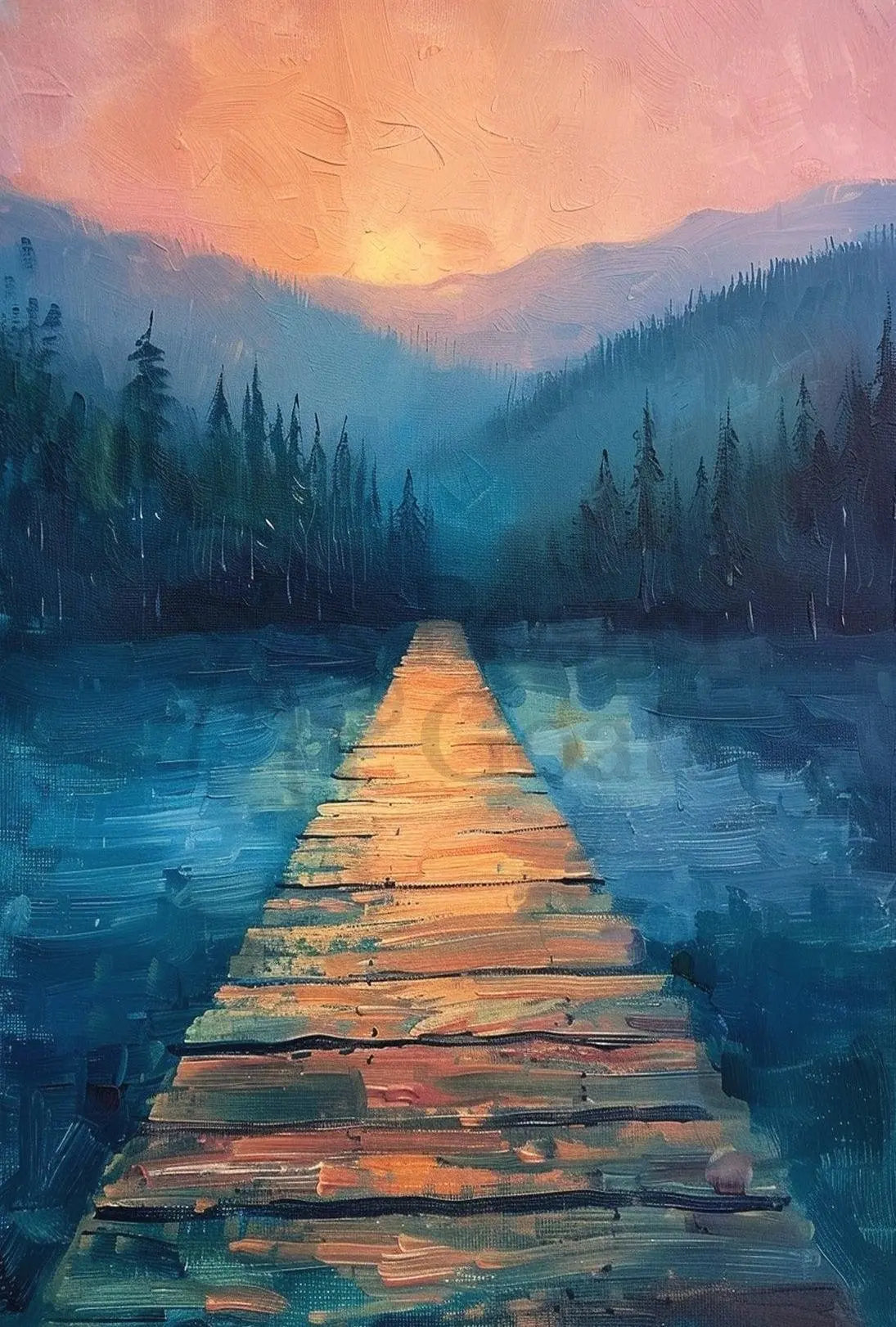 Serene Wooden Path Into Misty Forest - National Park Poster PosterGoat