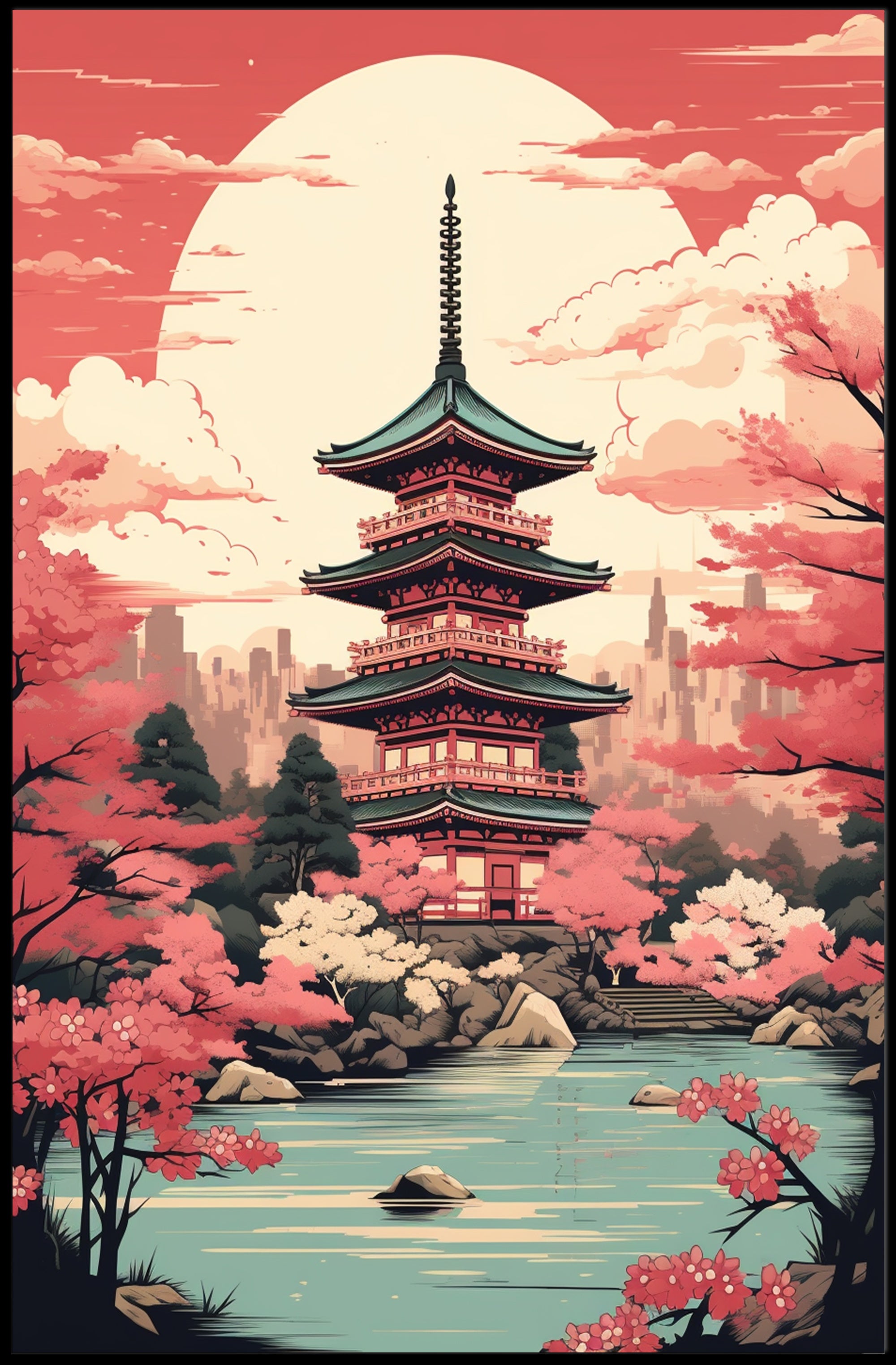 Serenity in Bloom: Modern Japanese Heritage Cultural Poster PosterGoat