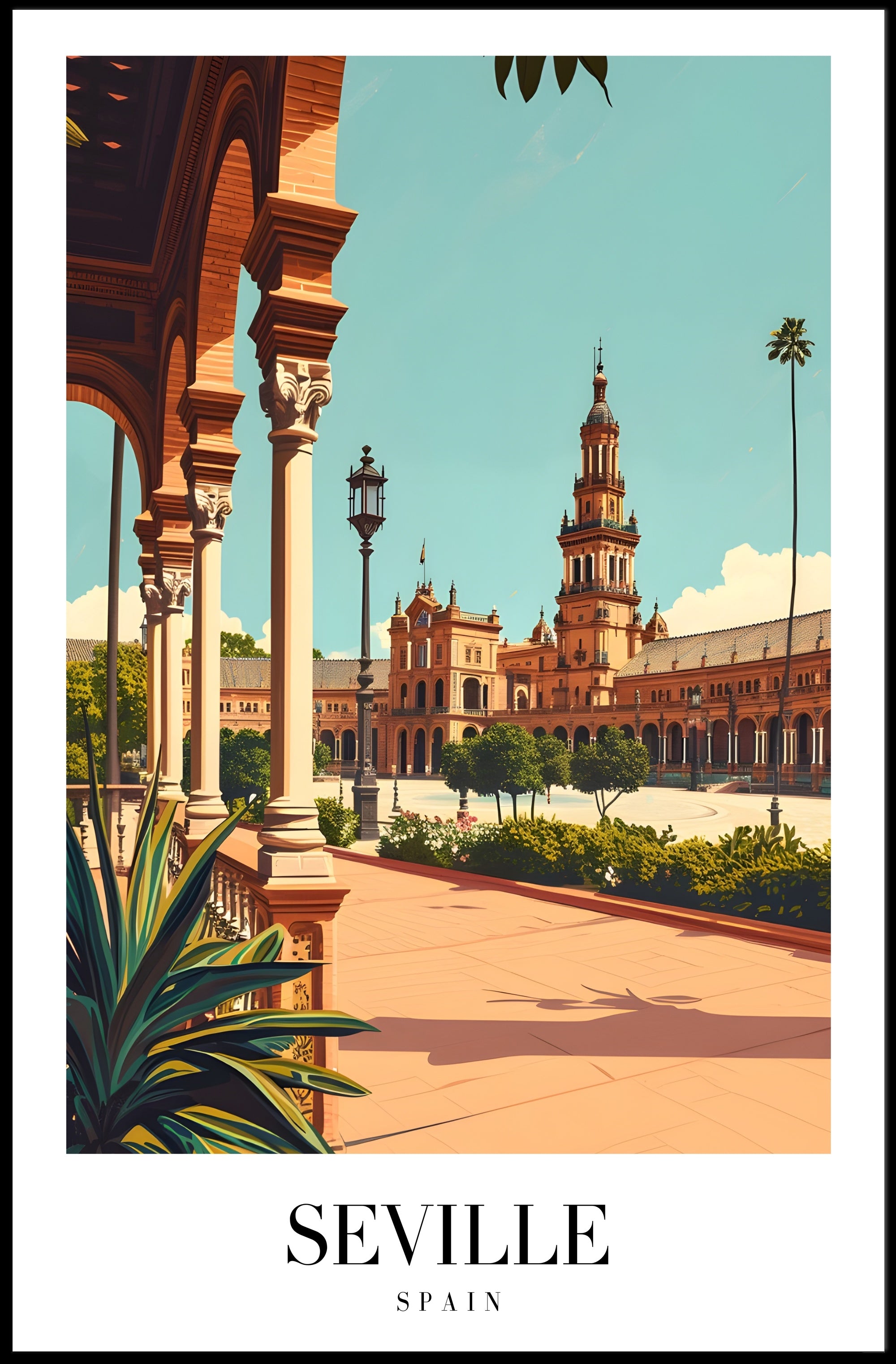 Seville Spain Vintage Plaza de España Travel Poster PosterGoat