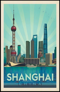 Shanghai Skyline Retro Art Travel Poster PosterGoat