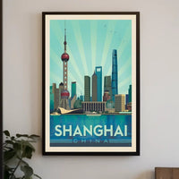 Shanghai Skyline Retro Art Travel Poster PosterGoat