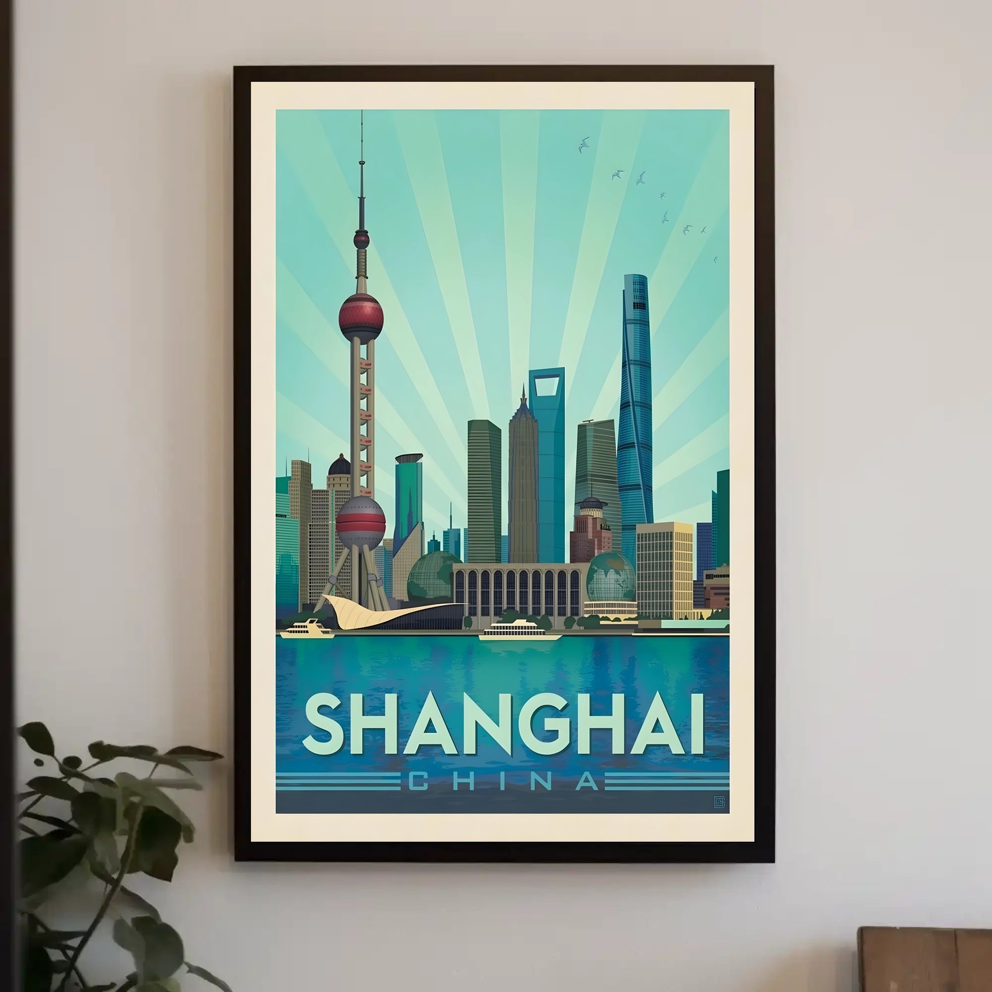 Shanghai Skyline Retro Art Travel Poster PosterGoat