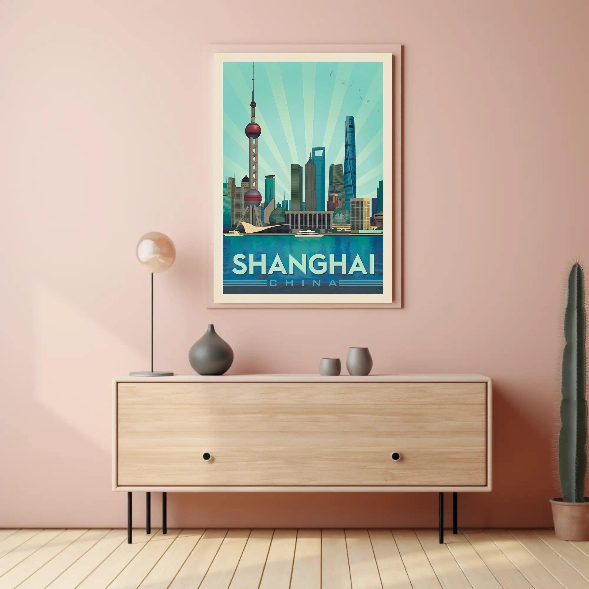 Shanghai Skyline Retro Art Travel Poster PosterGoat