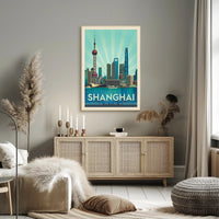 Shanghai Skyline Retro Art Travel Poster PosterGoat