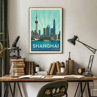 Shanghai Skyline Retro Art Travel Poster PosterGoat