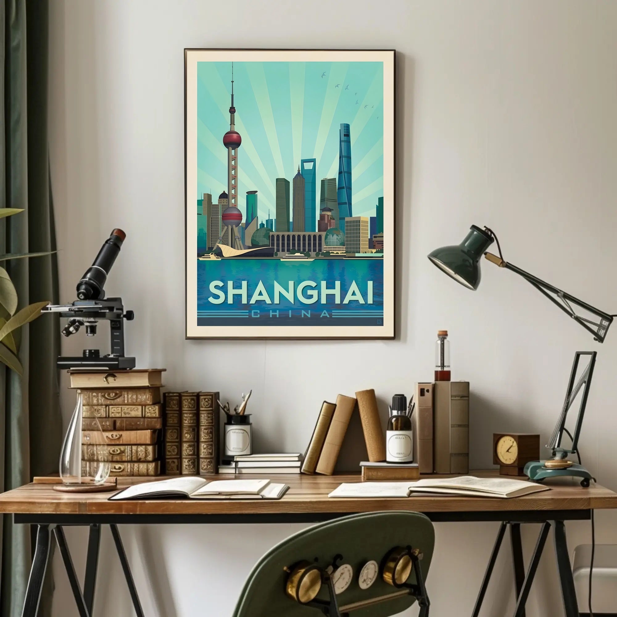 Shanghai Skyline Retro Art Travel Poster PosterGoat