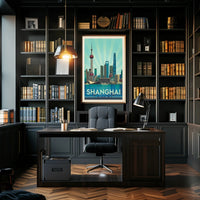 Shanghai Skyline Retro Art Travel Poster PosterGoat