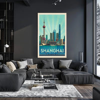 Shanghai Skyline Retro Art Travel Poster PosterGoat