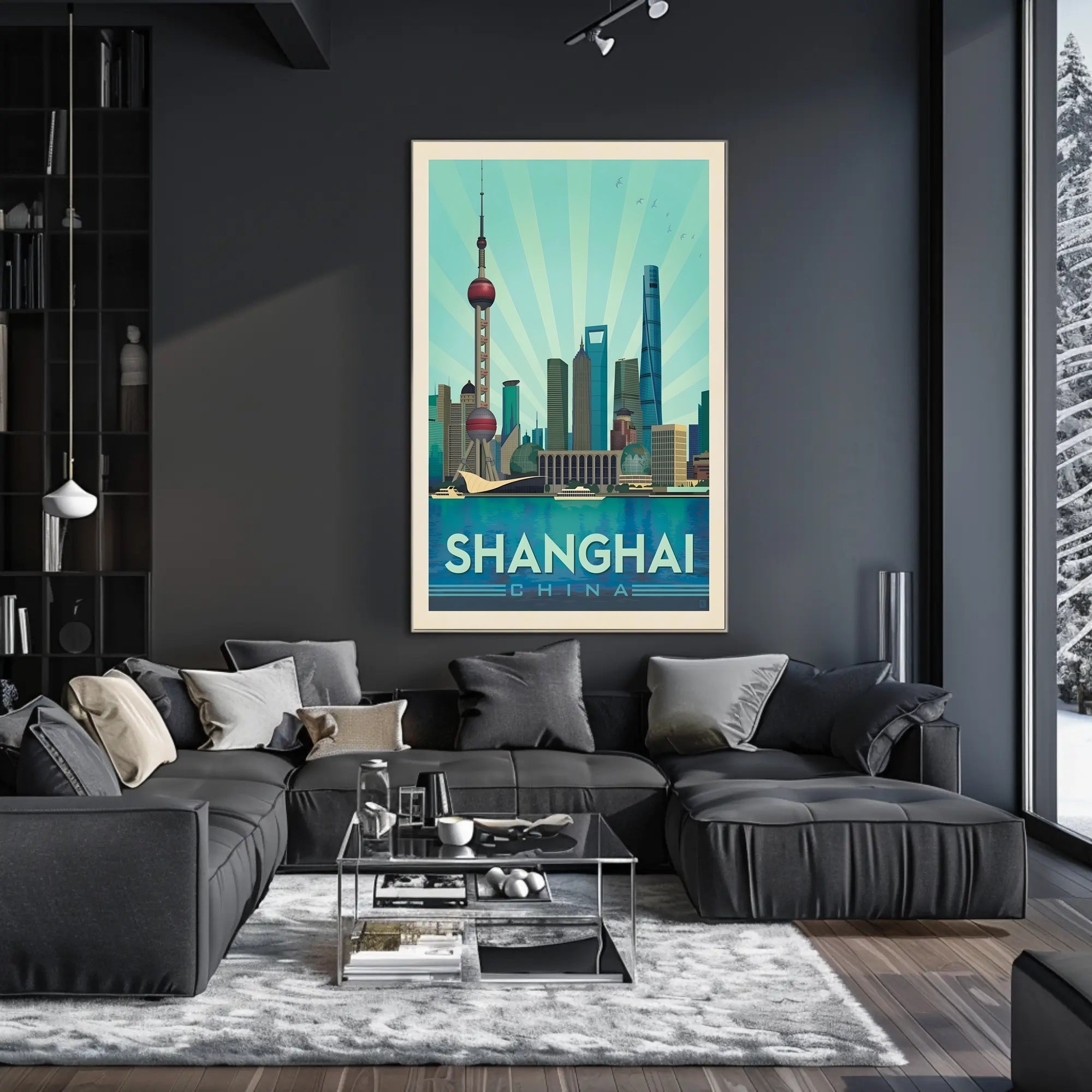 Shanghai Skyline Retro Art Travel Poster PosterGoat