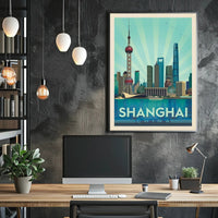 Shanghai Skyline Retro Art Travel Poster PosterGoat