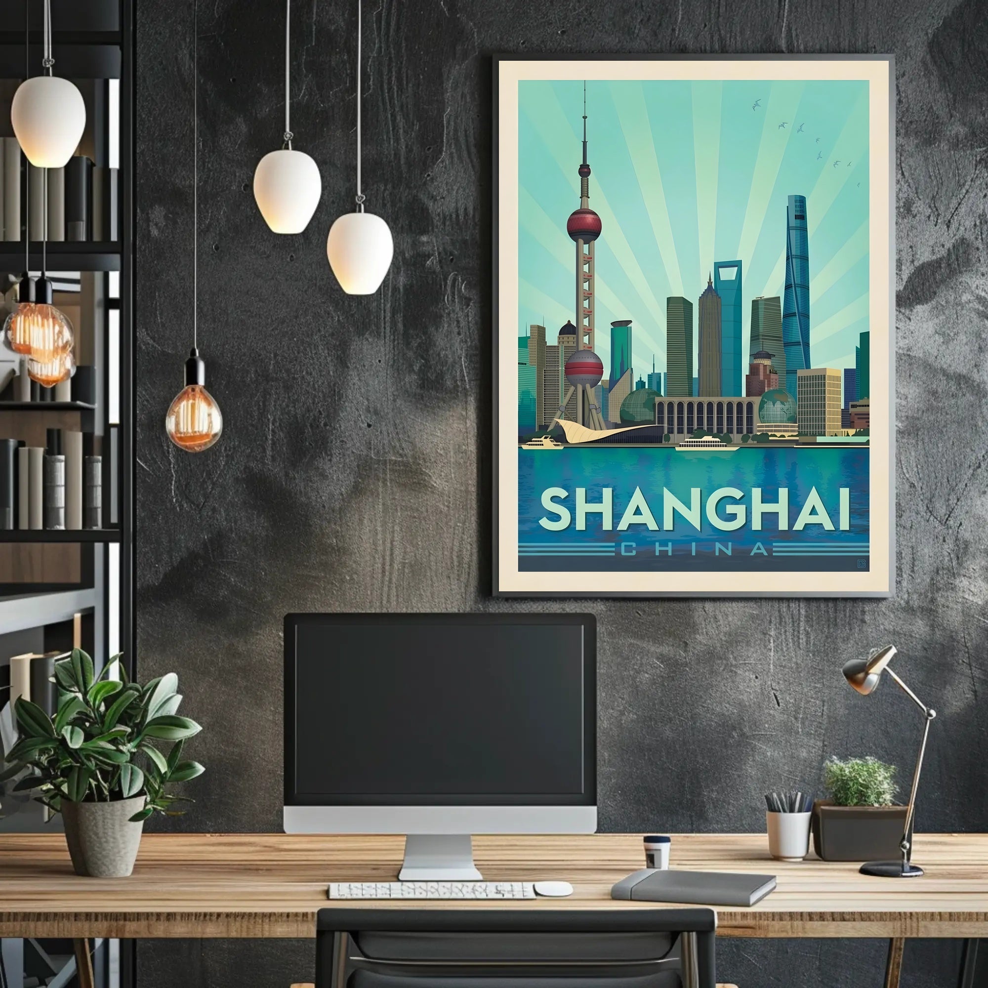 Shanghai Skyline Retro Art Travel Poster PosterGoat