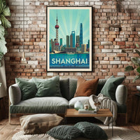 Shanghai Skyline Retro Art Travel Poster PosterGoat