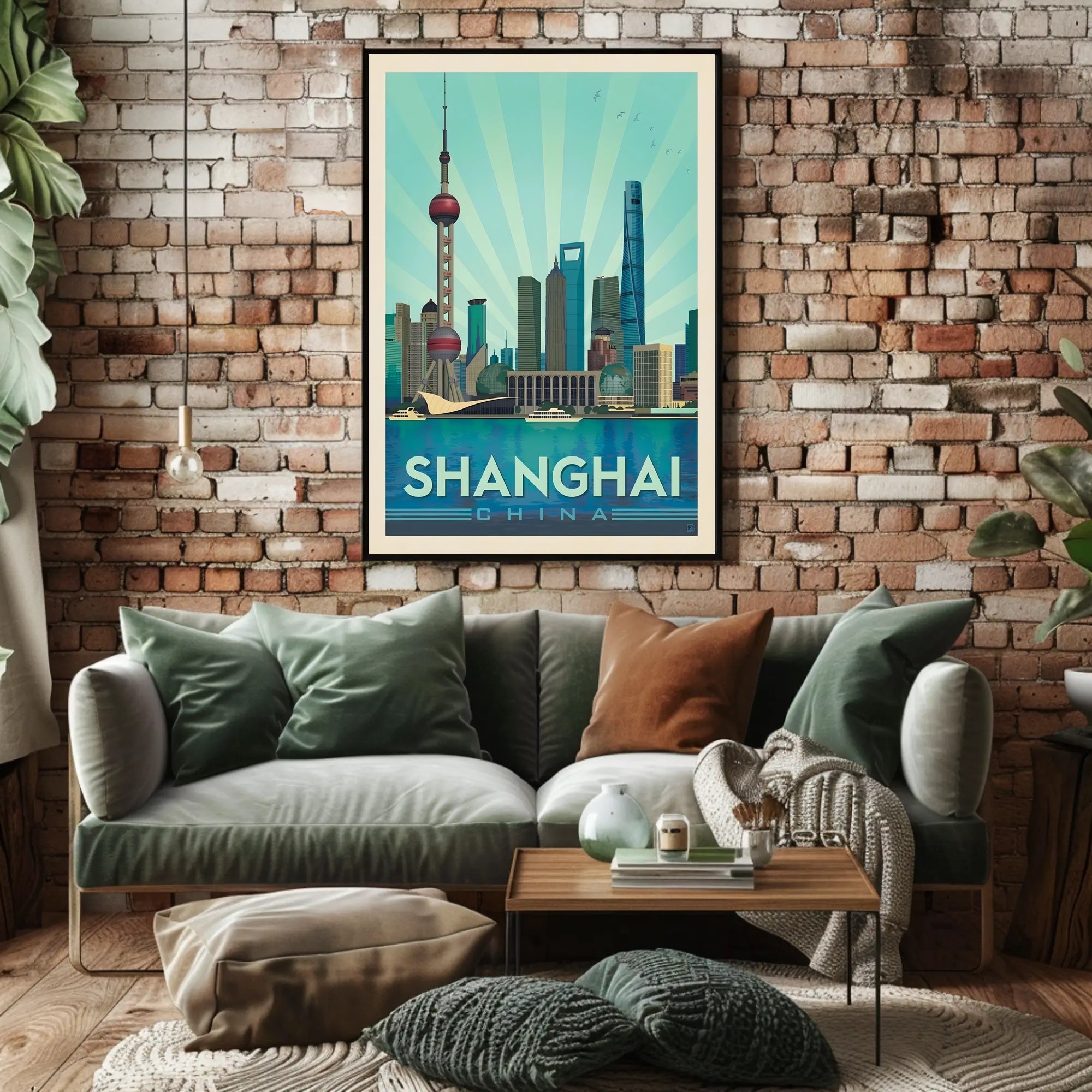Shanghai Skyline Retro Art Travel Poster PosterGoat
