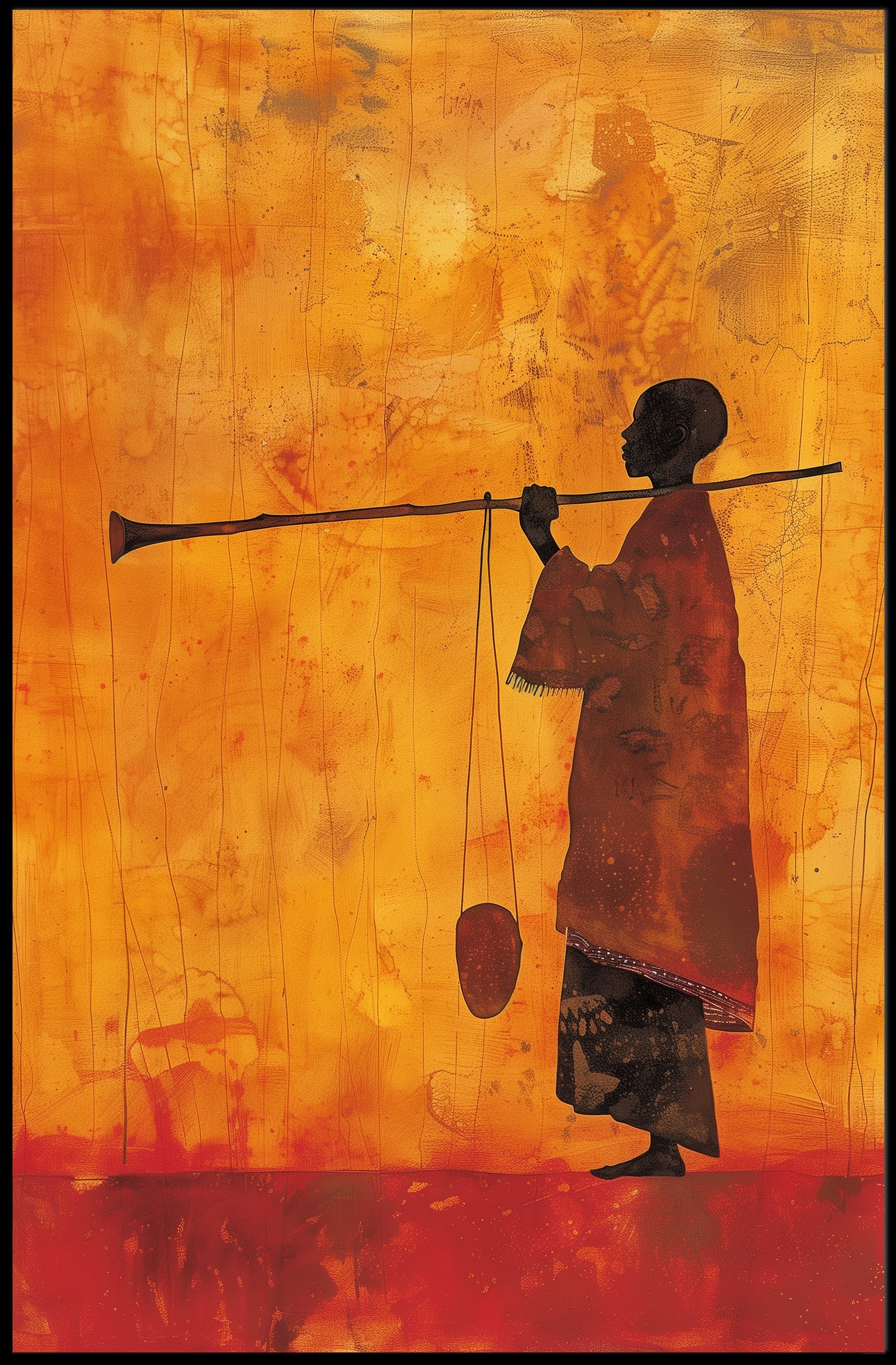 Silhouetted Figure with Trumpet in Cultural or Heritage Poster PosterGoat