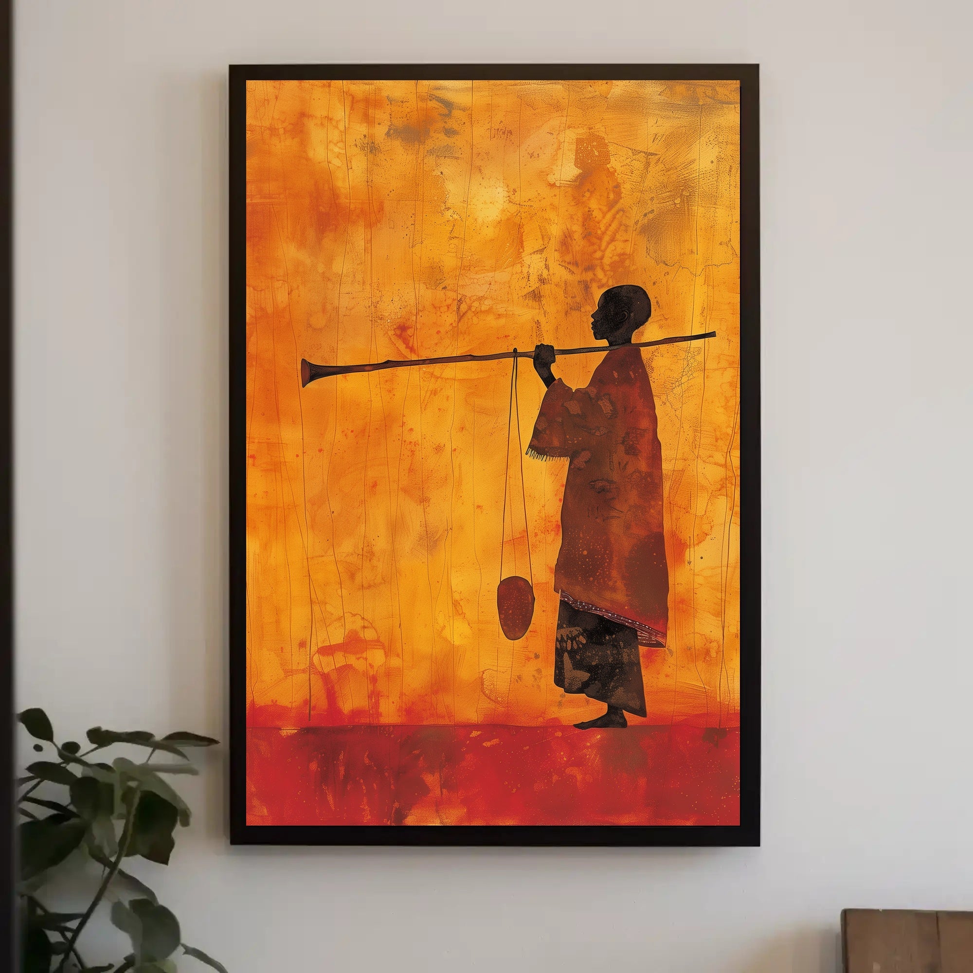 Silhouetted Figure with Trumpet in Cultural or Heritage Poster PosterGoat