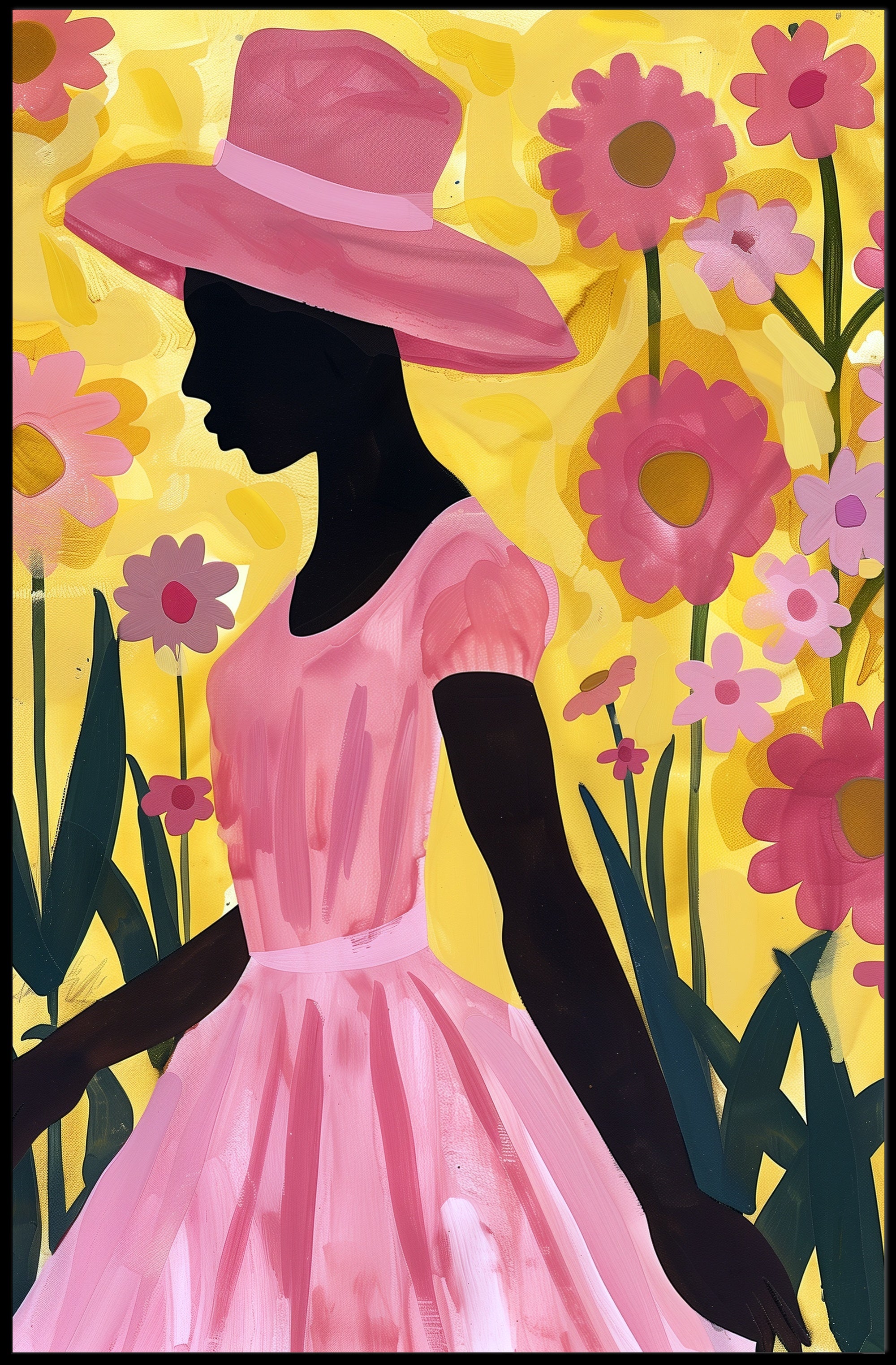 Silhouetted Woman in Pink: Artistic Poster PosterGoat