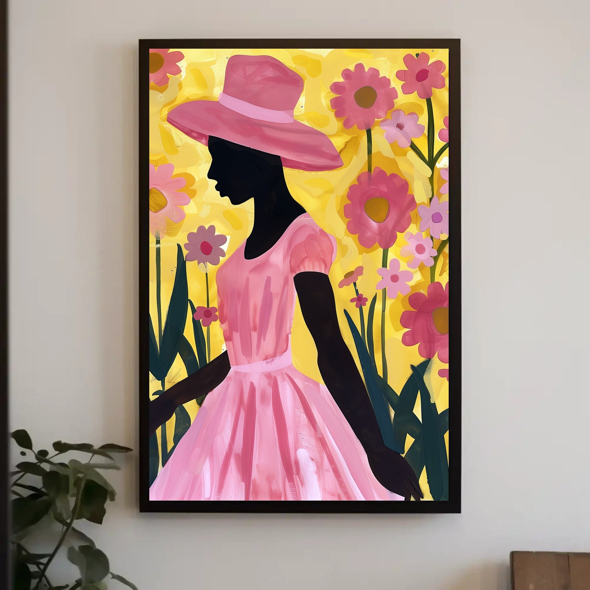 Silhouetted Woman in Pink: Artistic Poster PosterGoat