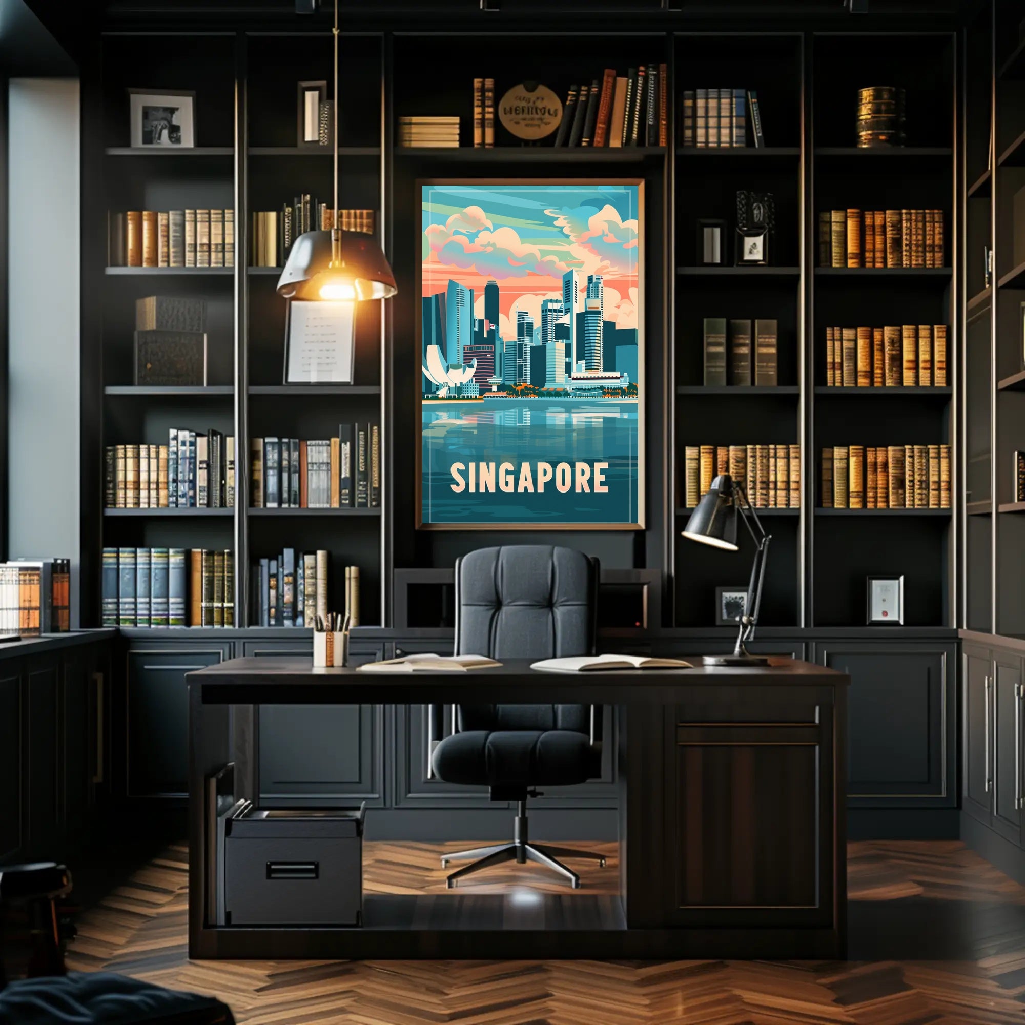 Singapore Skyline: Modern Artistry Urban or Cityscape Poster PosterGoat