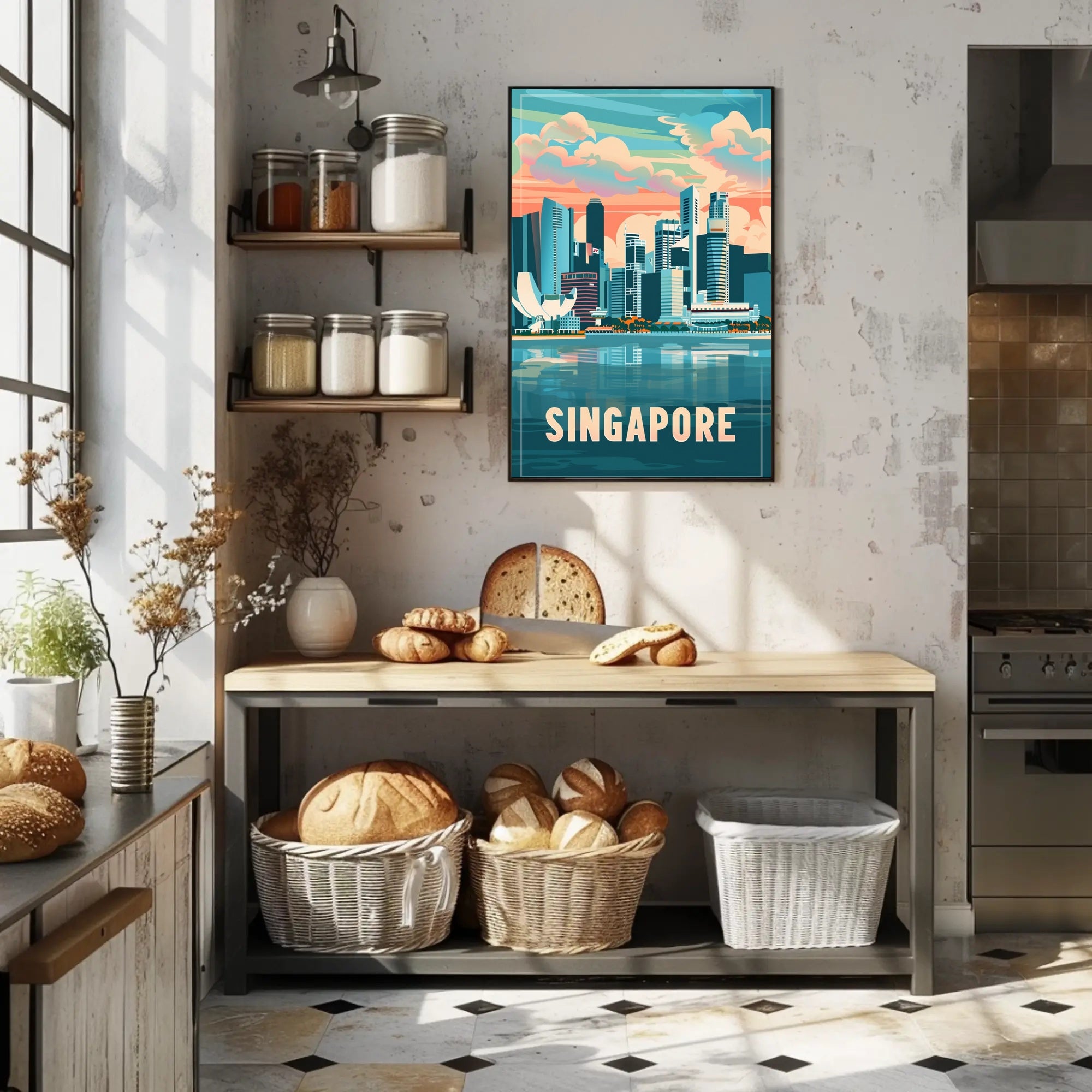 Singapore Skyline: Modern Artistry Urban or Cityscape Poster PosterGoat