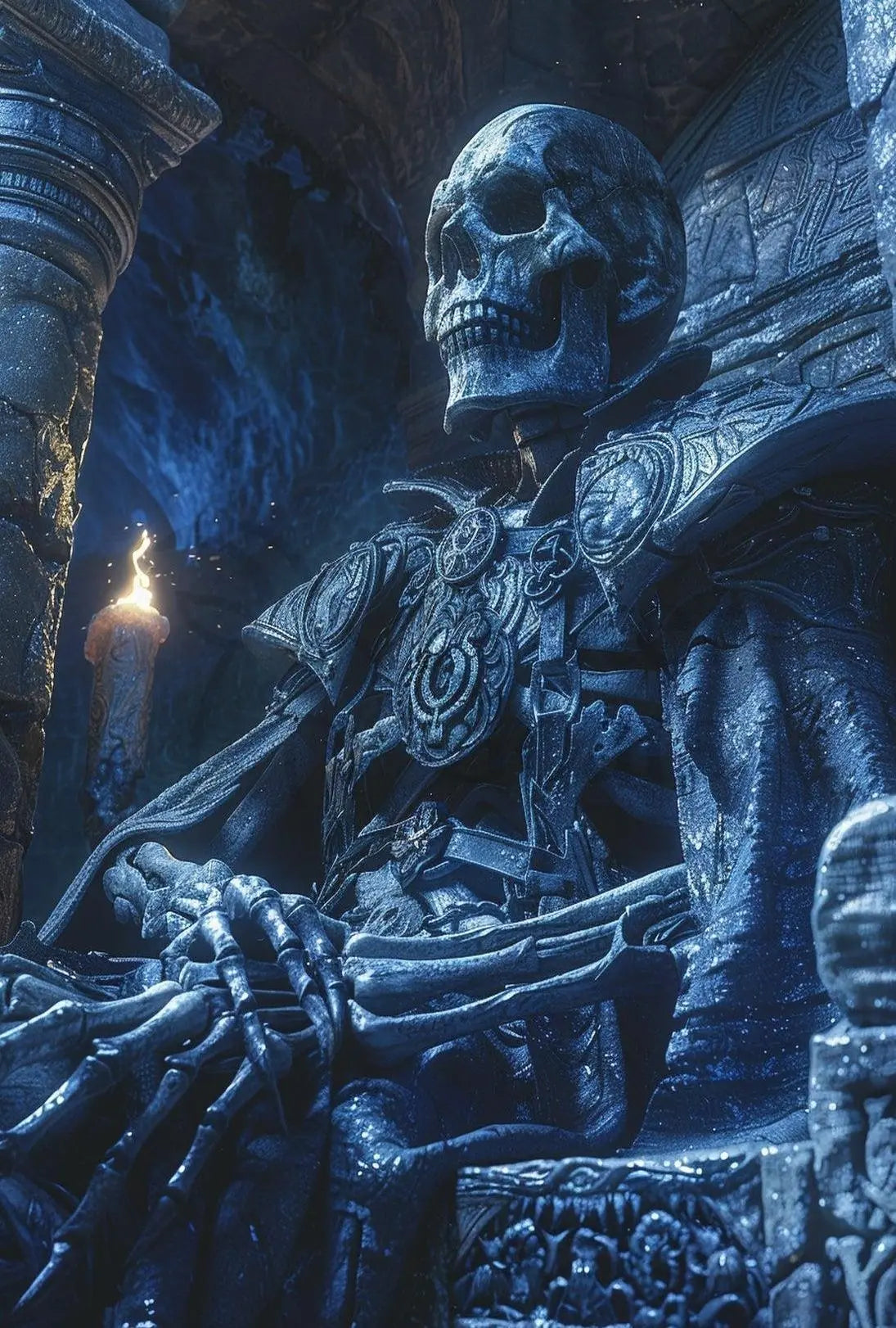 Skeletal Monarch on Throne Fantasy Art Poster PosterGoat