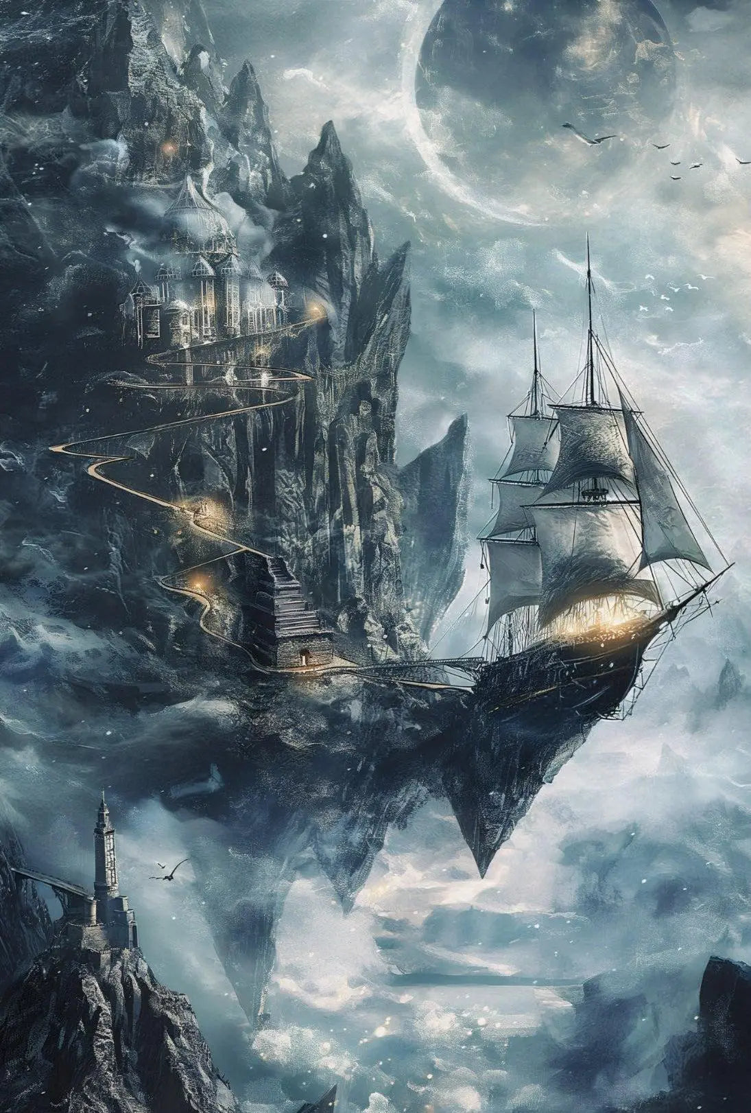 Skyborne Ship Adventure Fantasy Artistic Poster PosterGoat