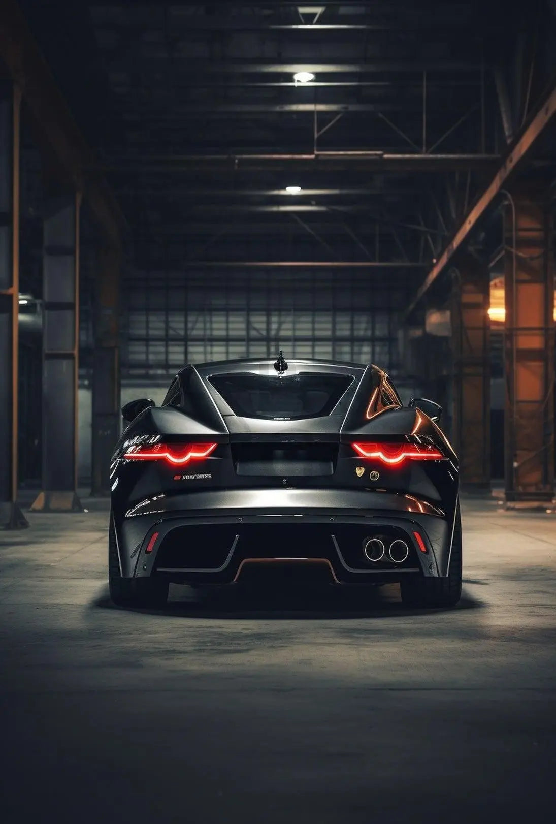 Sleek Modern Sports Car in Industrial Warehouse Poster PosterGoat