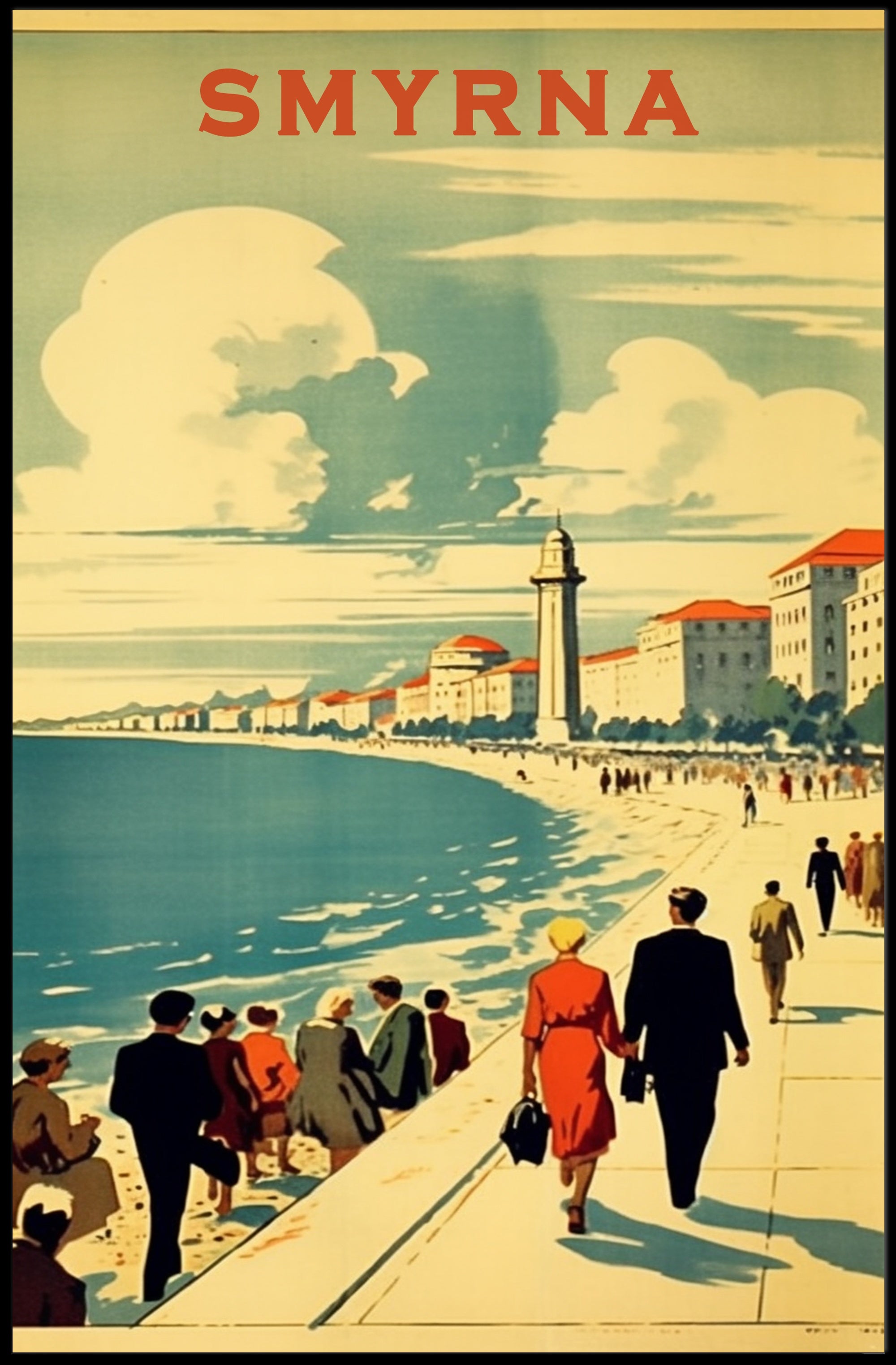 Smyrna Vintage Travel Poster: Nostalgic Mediterranean Coastal Scene PosterGoat