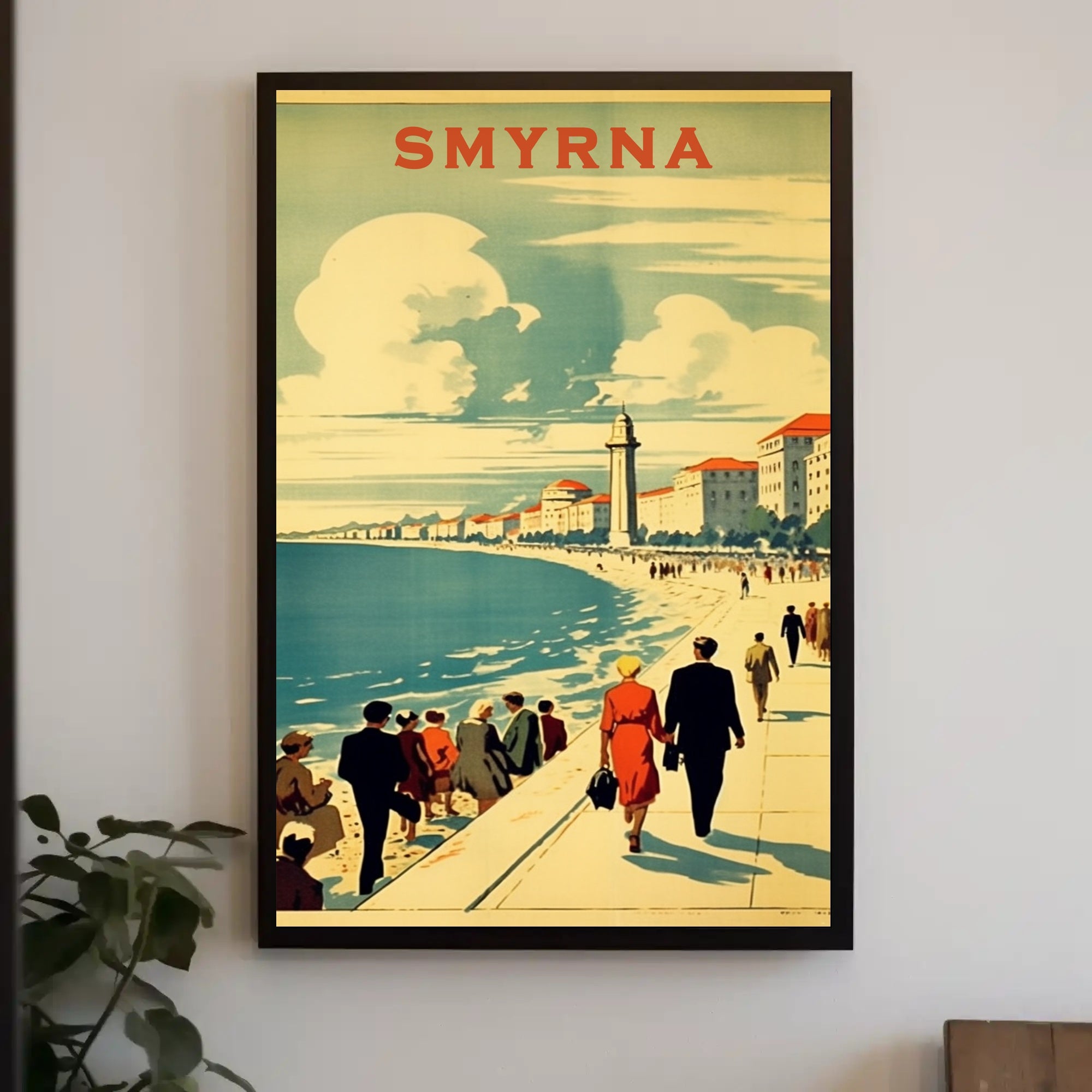 Smyrna Vintage Travel Poster: Nostalgic Mediterranean Coastal Scene PosterGoat
