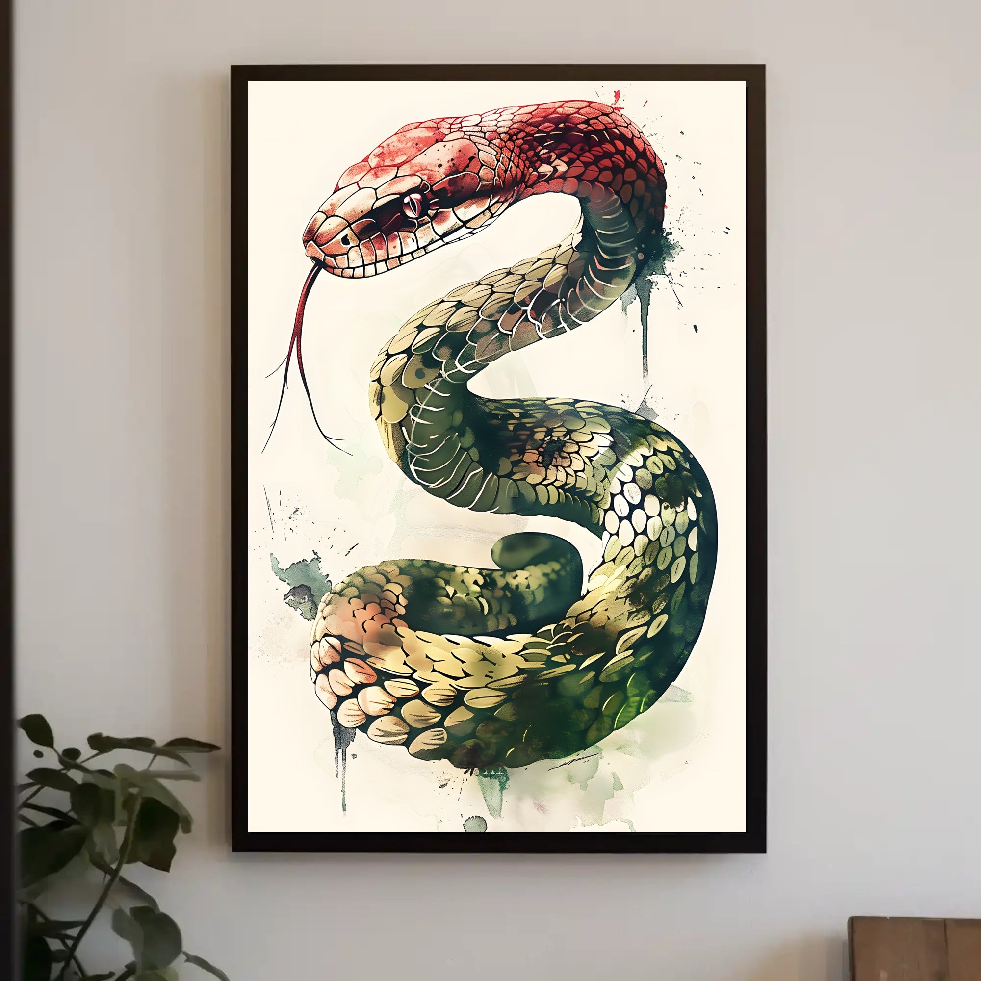 Snake Illustration with Watercolor and Ink Artistic Poster PosterGoat