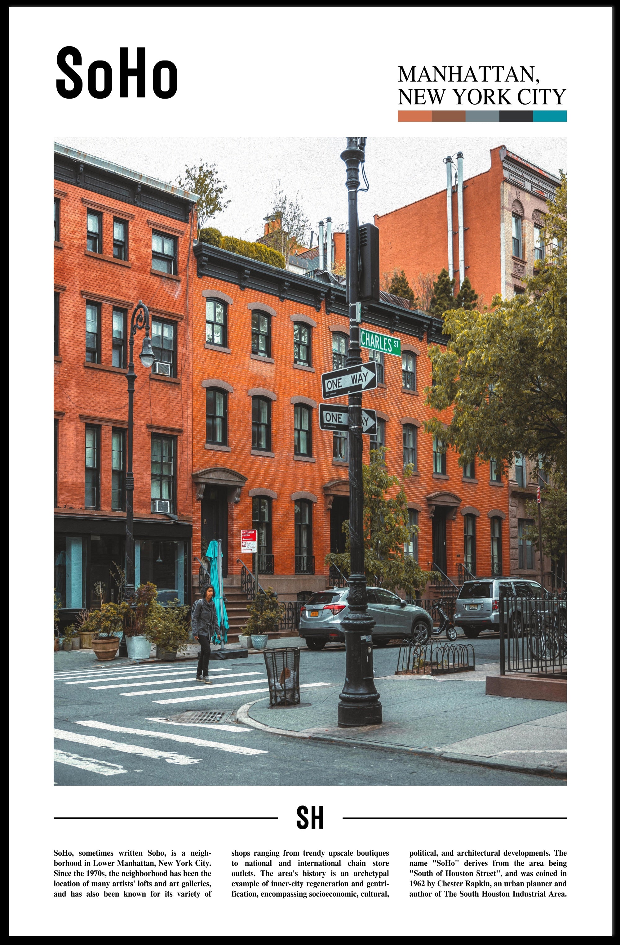 SoHo Street Scene Architectural Charm Wall Art Travel Poster PosterGoat