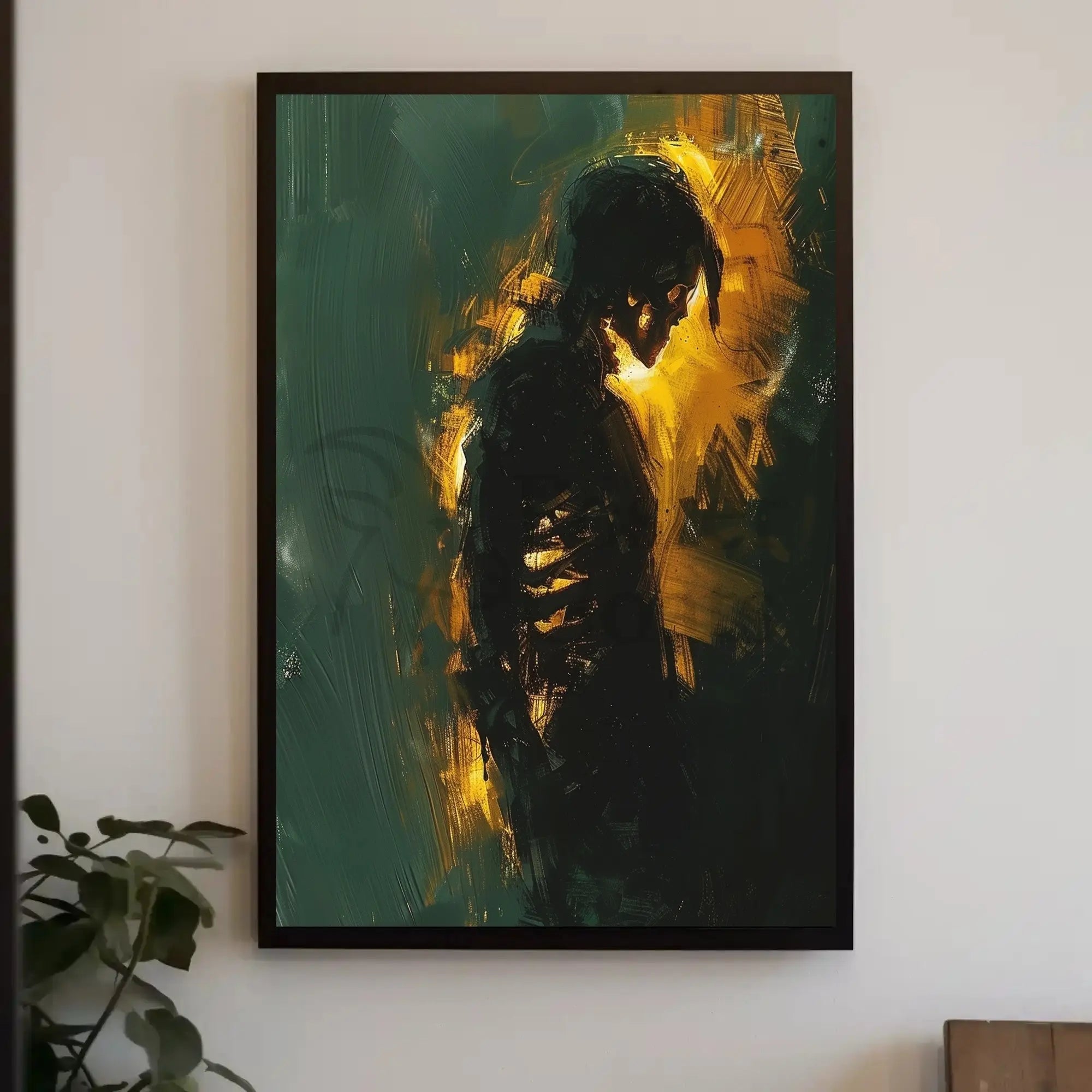 Solitary Figure in Shadows: Introspective Art Poster PosterGoat