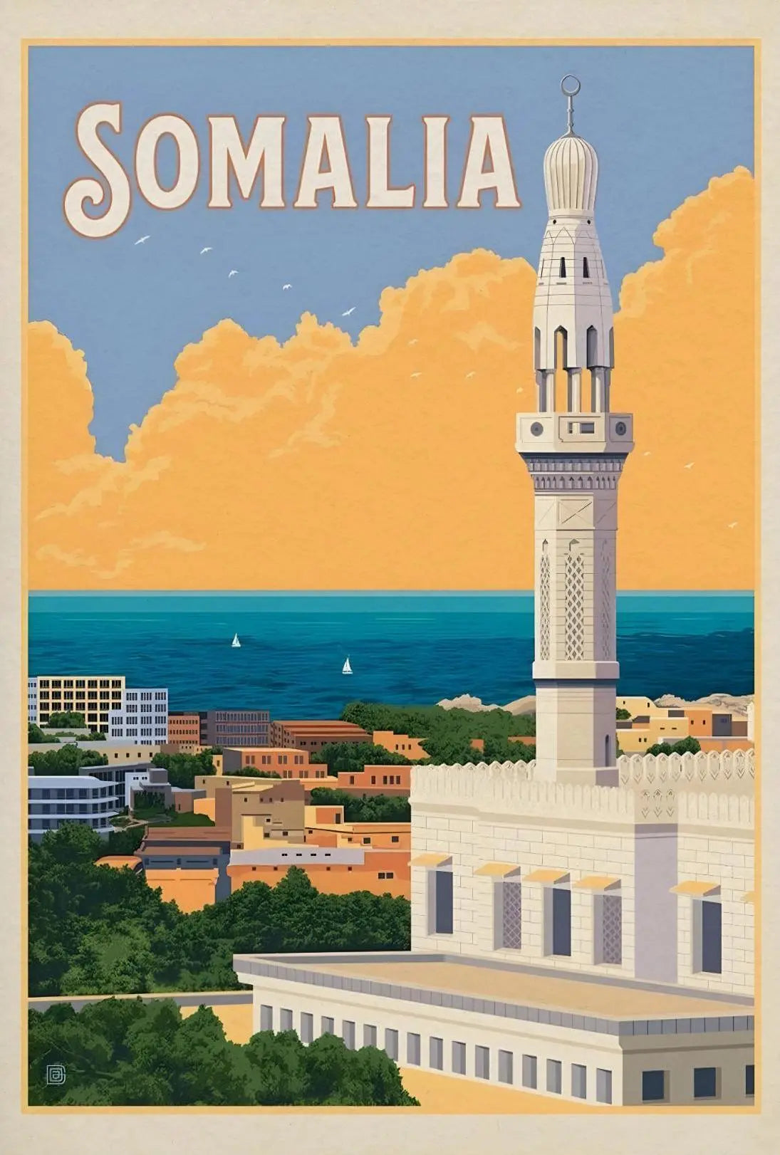 Somalia Coastal Vintage Travel Destination Poster PosterGoat