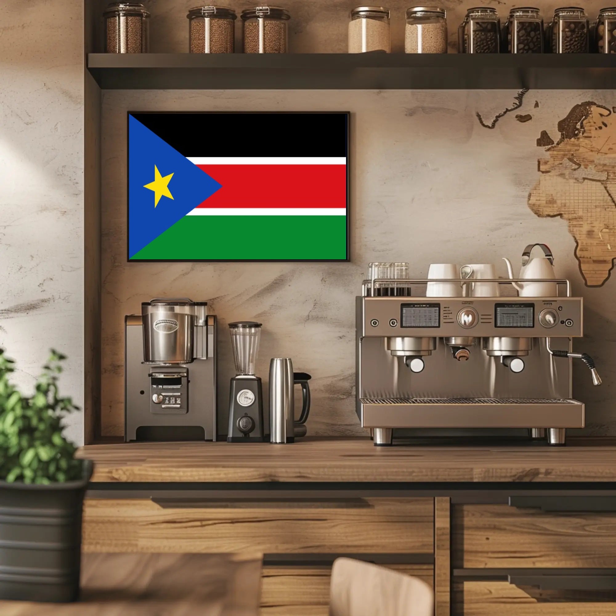 South Sudan Flag with Modern Geometric Design Country Flag Poster PosterGoat