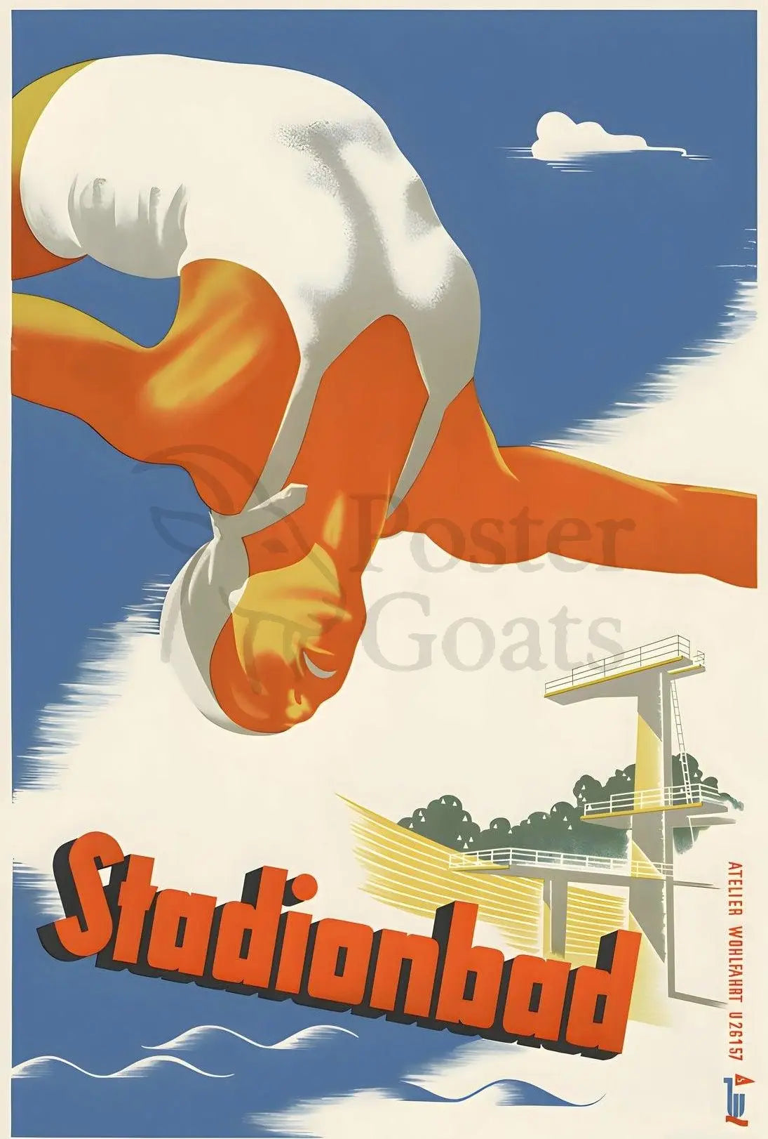 Stadionbad Diver Retro Themed Sports Poster PosterGoat
