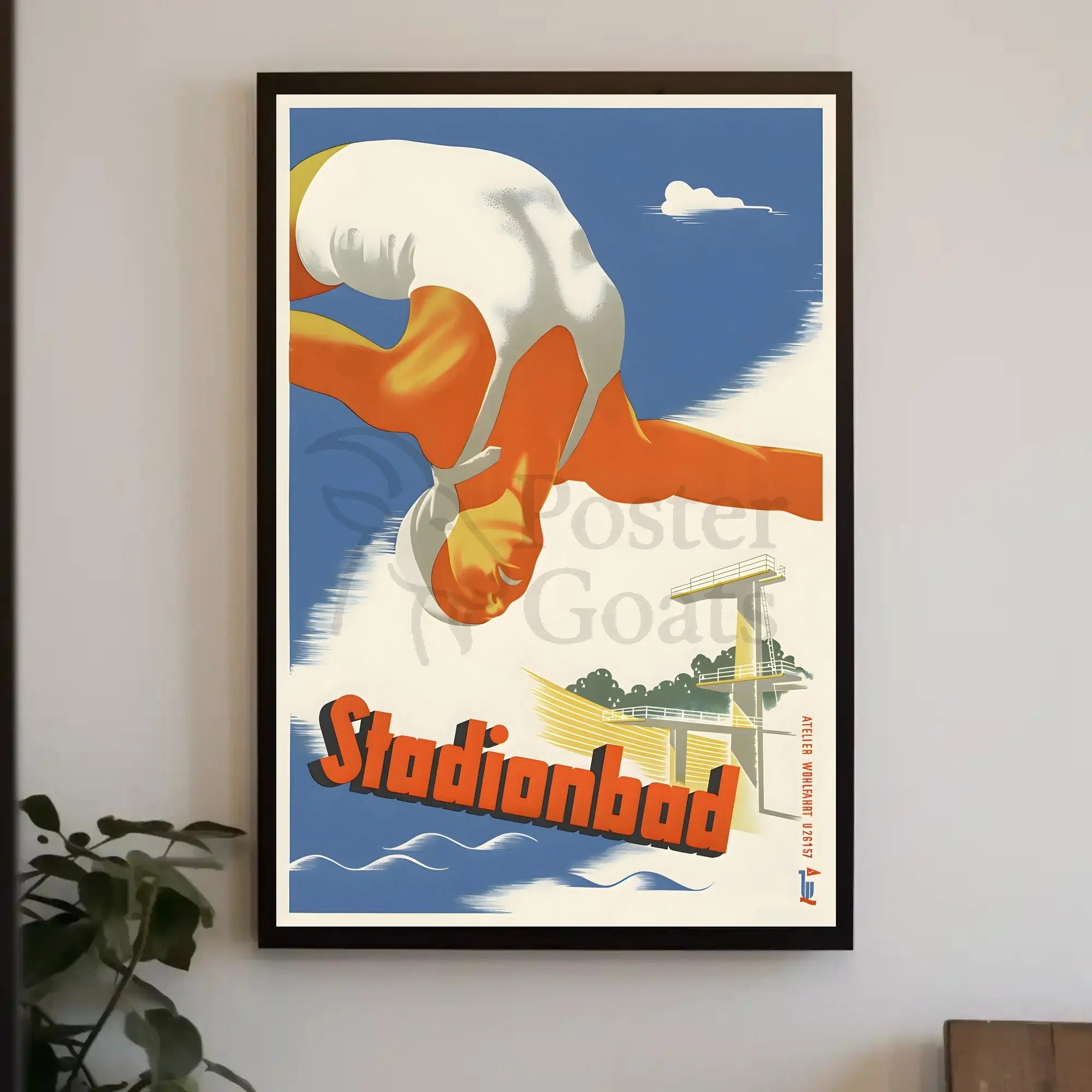 Stadionbad Diver Retro Themed Sports Poster PosterGoat