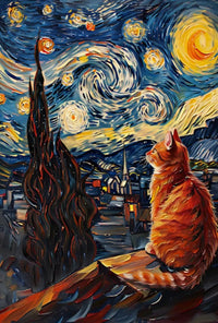 Starry Night Cat Art Print Abstract, Artistic, or Pop Culture Poster PosterGoat