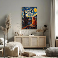 Starry Night Cat Art Print Abstract, Artistic, or Pop Culture Poster PosterGoat