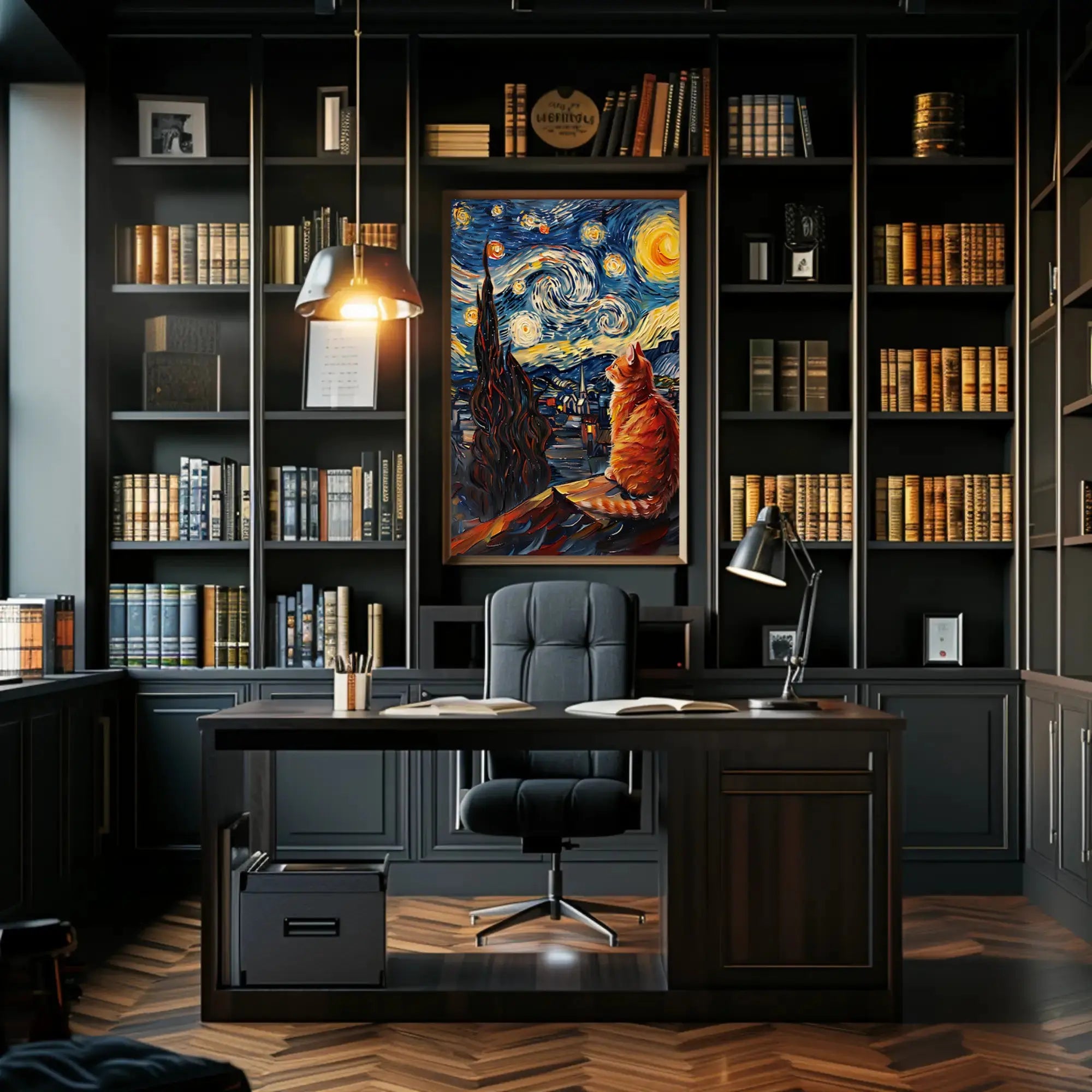 Starry Night Cat Art Print Abstract, Artistic, or Pop Culture Poster PosterGoat