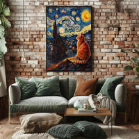 Starry Night Cat Art Print Abstract, Artistic, or Pop Culture Poster PosterGoat