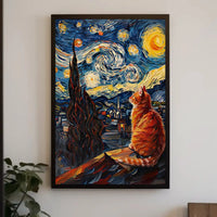Starry Night Cat Art Print Abstract, Artistic, or Pop Culture Poster PosterGoat
