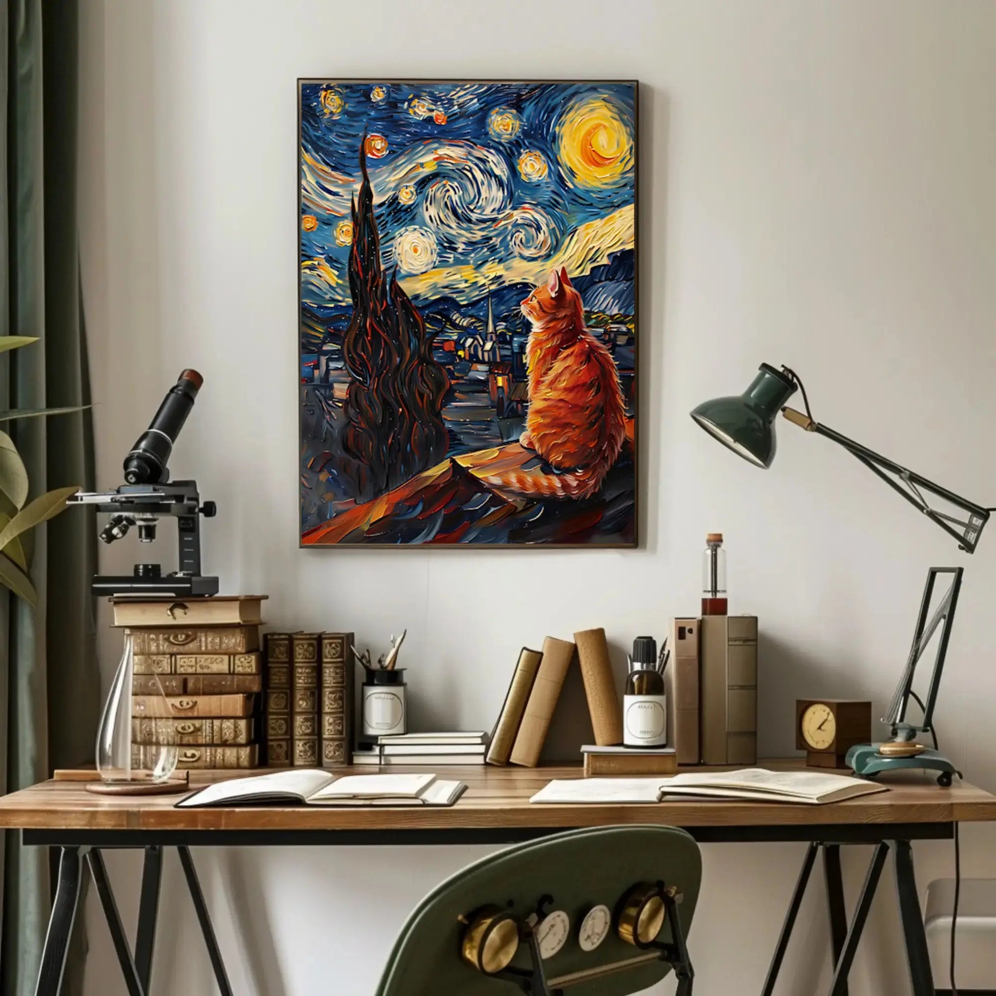 Starry Night Cat Art Print Abstract, Artistic, or Pop Culture Poster PosterGoat