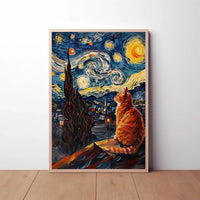 Starry Night Cat Art Print Abstract, Artistic, or Pop Culture Poster PosterGoat
