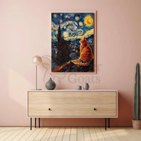 Starry Night Cat Art Print Abstract, Artistic, or Pop Culture Poster PosterGoat